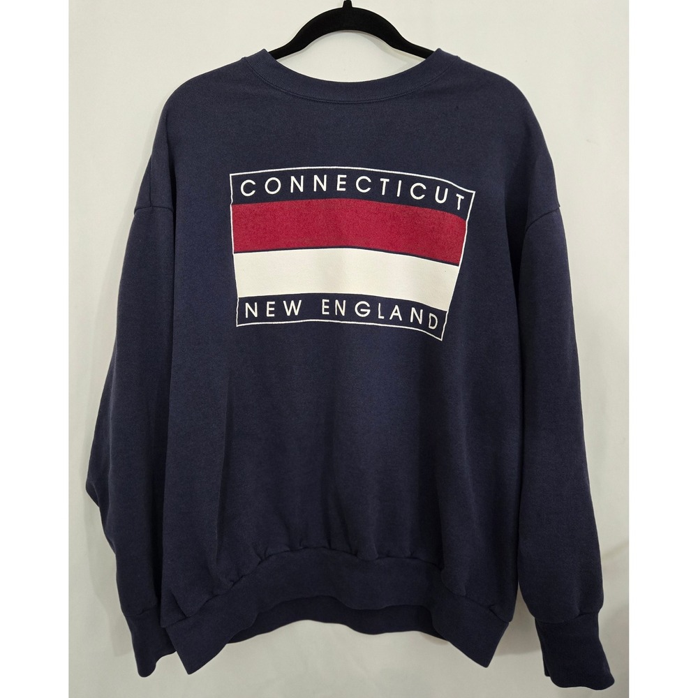 Vintage 90s Delta MADE IN USA Connecticut New England Flag Sweatshirt XL